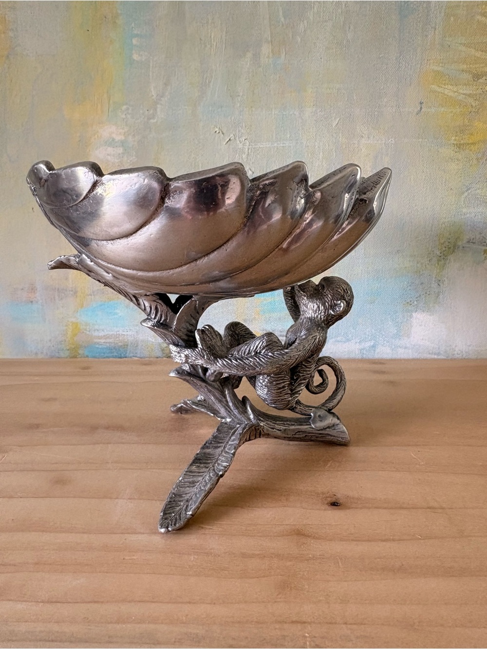 Arthur Court Silver Metal Shell & Monkey Pedestal Bowl - Signed